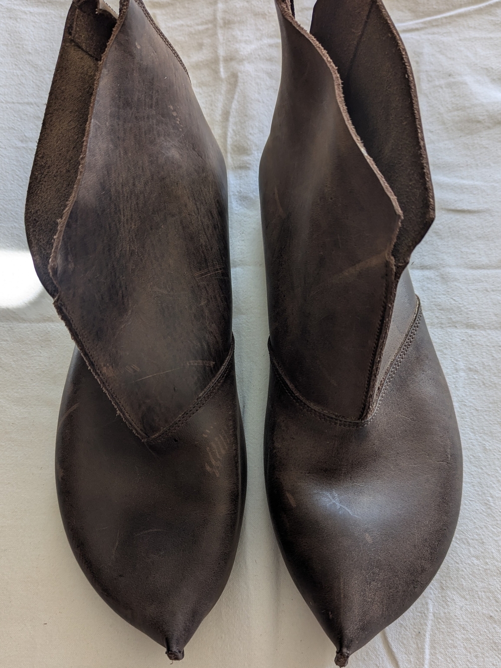 Women's Brown Leather Ankle Booties - Pointed Toe, 40